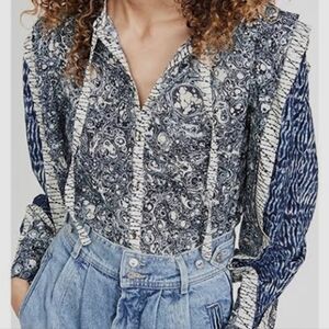 Ulla Johnson Nara Patchwork Printed Cotton-Blend Voile Blouse Size 0